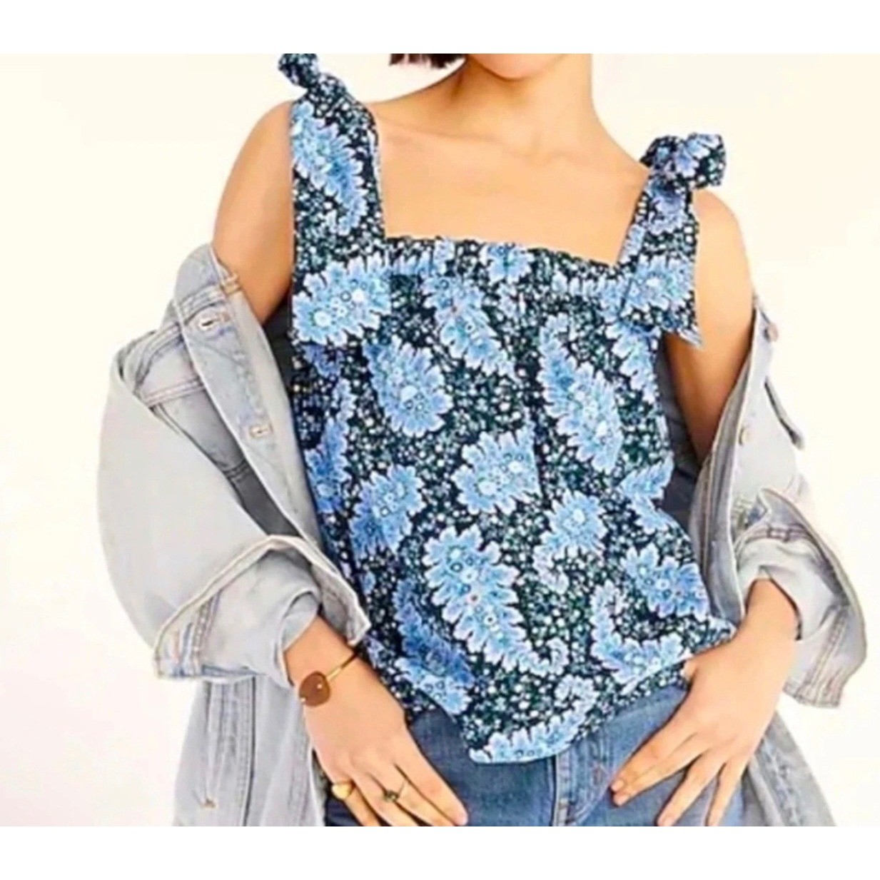 J.Crew Collection Womens Tie Shoulder Shirred Tank Medium Floral Paisley Cotton
