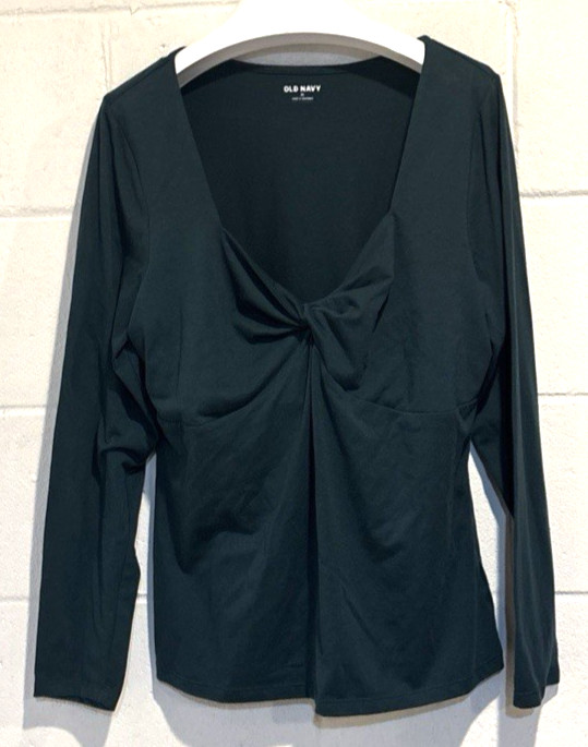 Old Navy Twist Front Top Dark Green Long Sleeve Stretch Womens Size XL