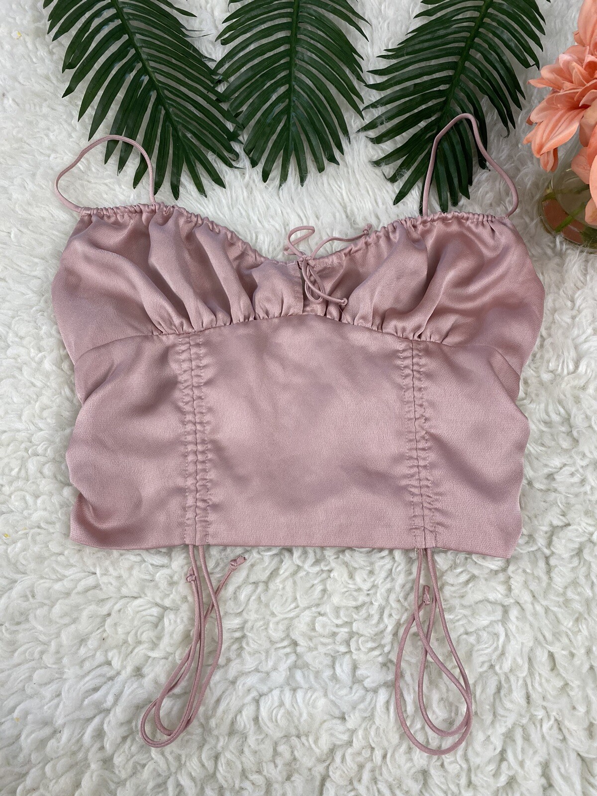 Cotton Candy LA Women Silky Sz M Pink Adjustable Thin Strap Crop Top Zipper Back