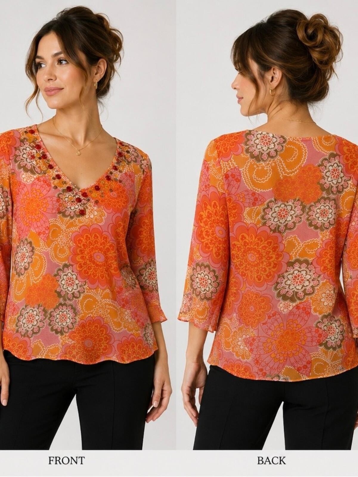 Daisy Floral Orange Vintage-Inspired Blouse