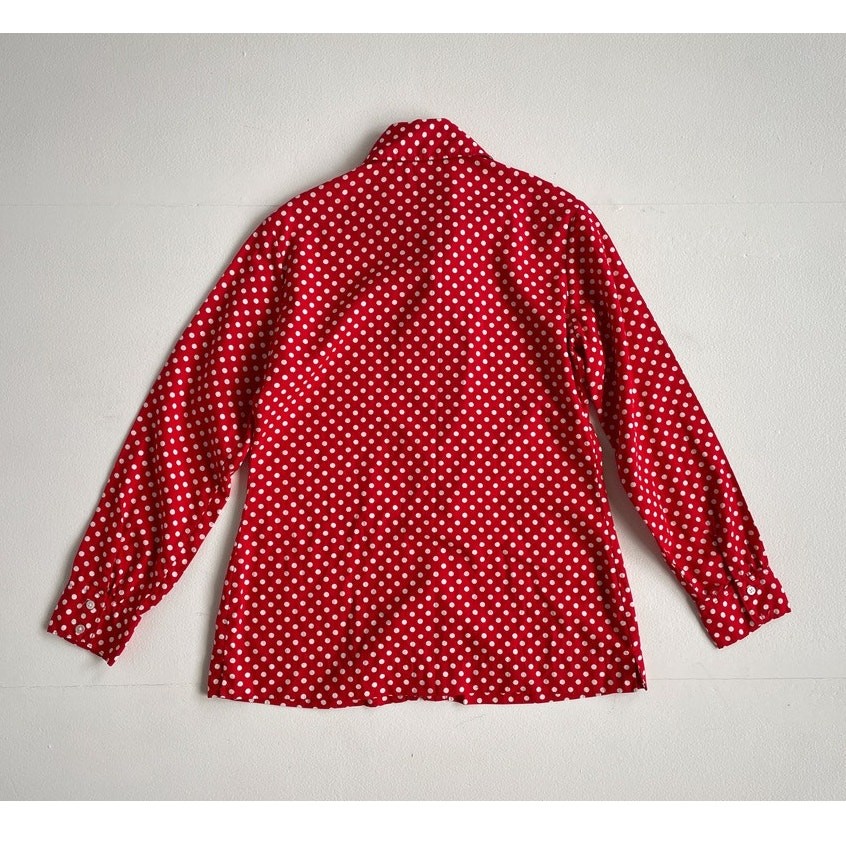 Vtg 70s Red Polkadot EVAN PICONE Collared Button Up Shirt / 14 / Retro Glam
