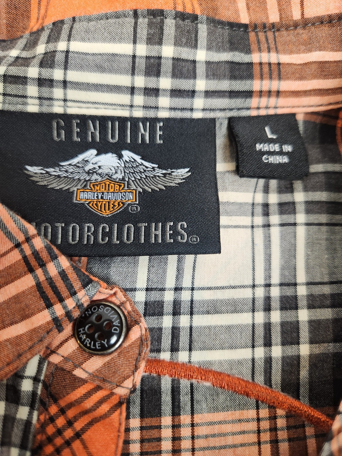 Harley-Davidson Genuine Oil Can Plaid Short Sleeve Shirt Women Large Biker Bling