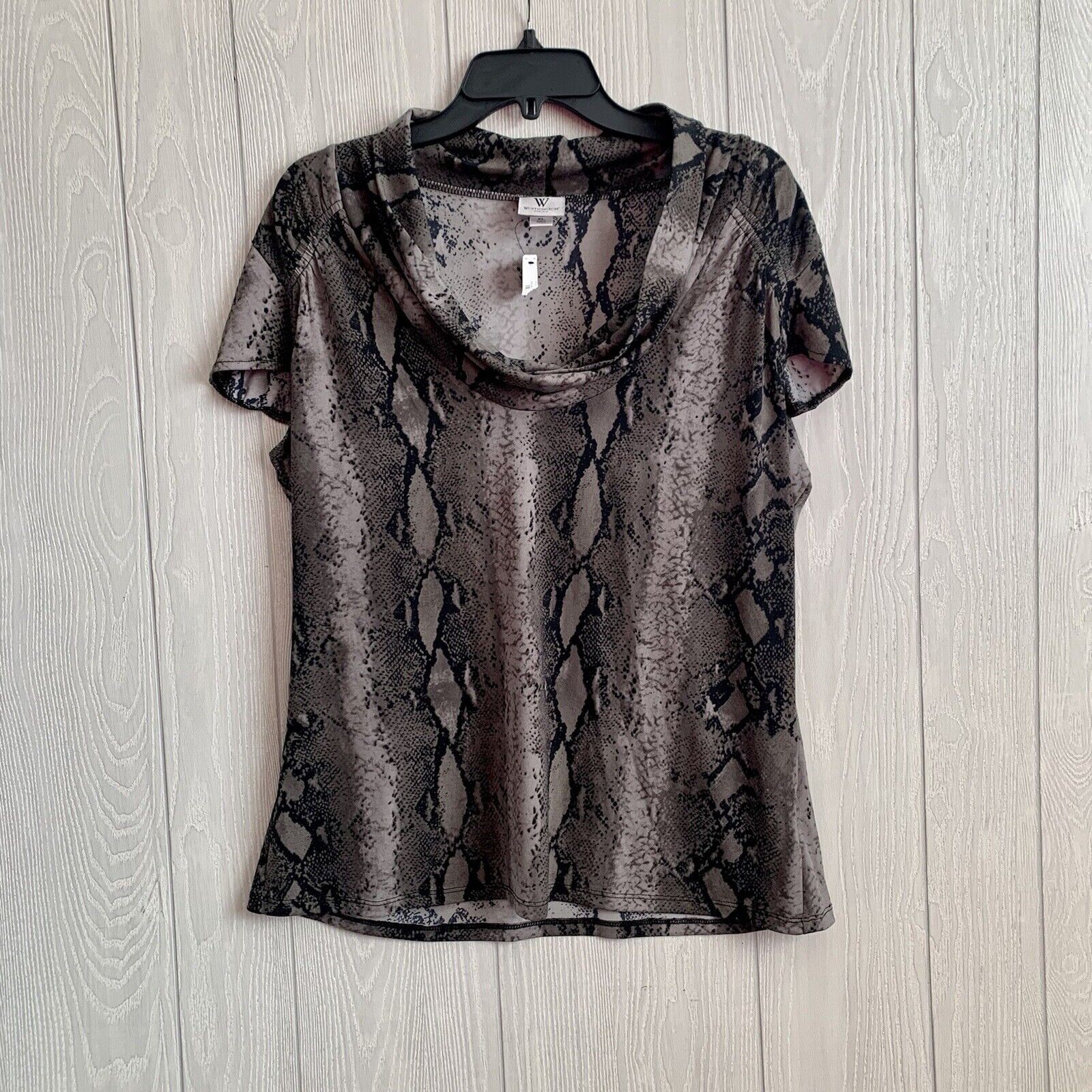 Worthington Stretch Snake Print Cowl Neck Blouse XL NWT