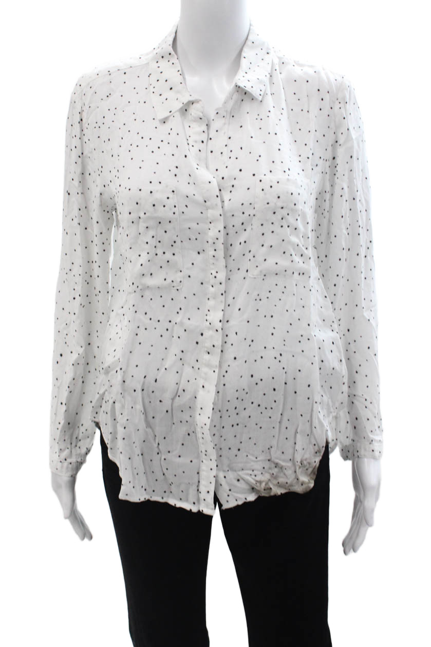 Bella Dahl Women Polka Dot Button Up Blouse White Size S