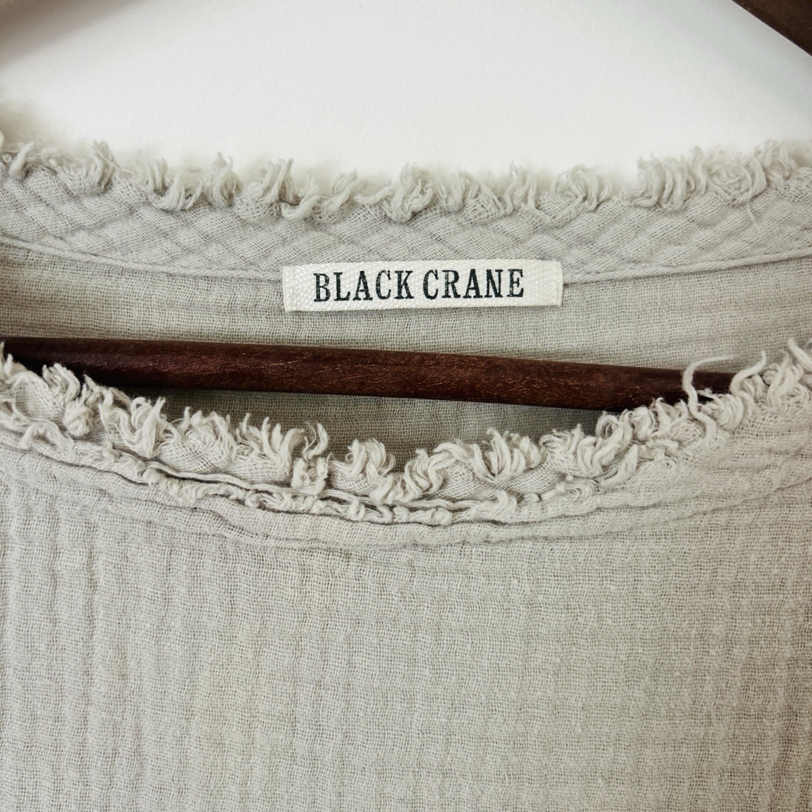 Black Crane Double Gauze 100% Cotton Square Boxy S/S Top Lagenlook OS Color:Sand