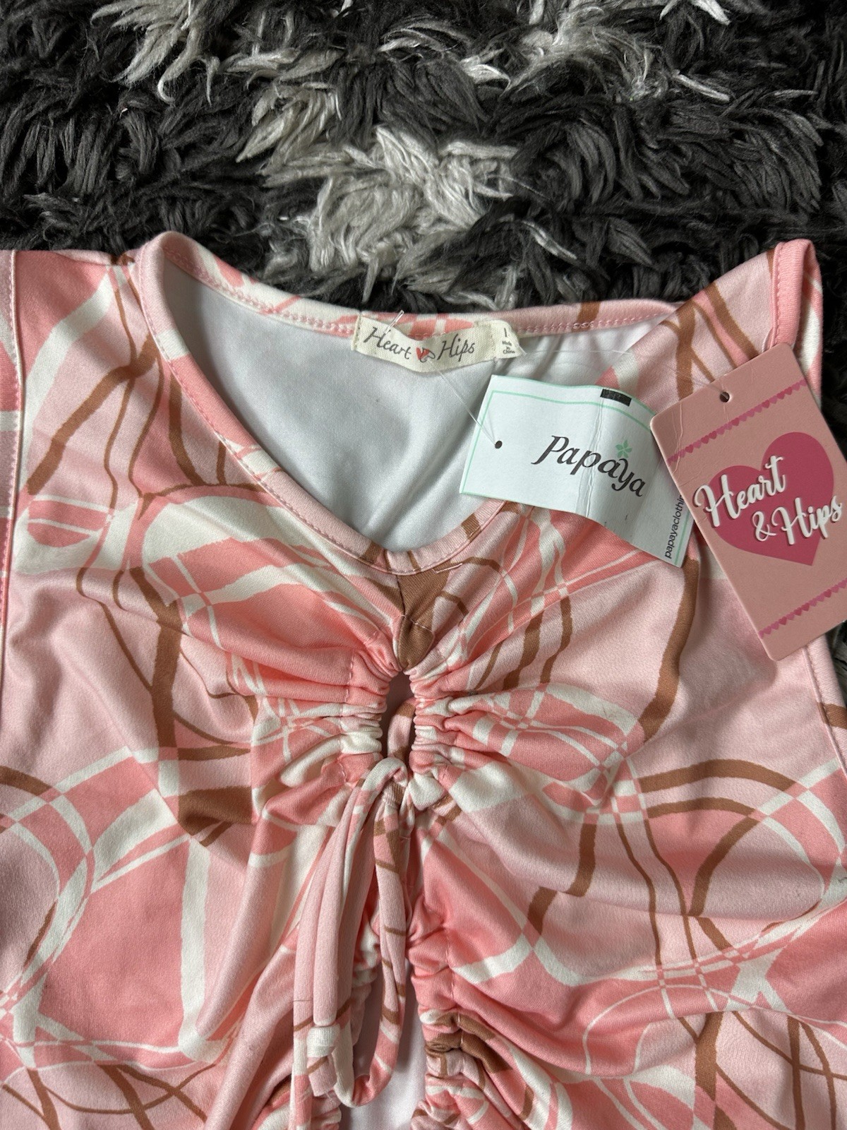 Heart & Hips Ruched Keyhole Tank Top Womens Large L Pink Abstract Swirl NWT