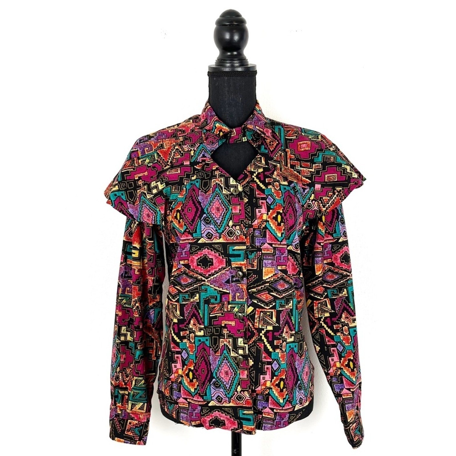 Women’s Vintage Western Shirt S Southwestern Aztec Cape Rodeo Style Cowgirl Chic