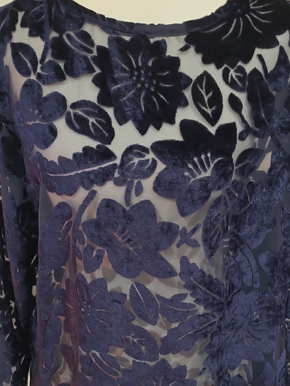 Carole Little Navy Floral Burnout Long-Sleeve Over-Sized Tunic Top – Size 6