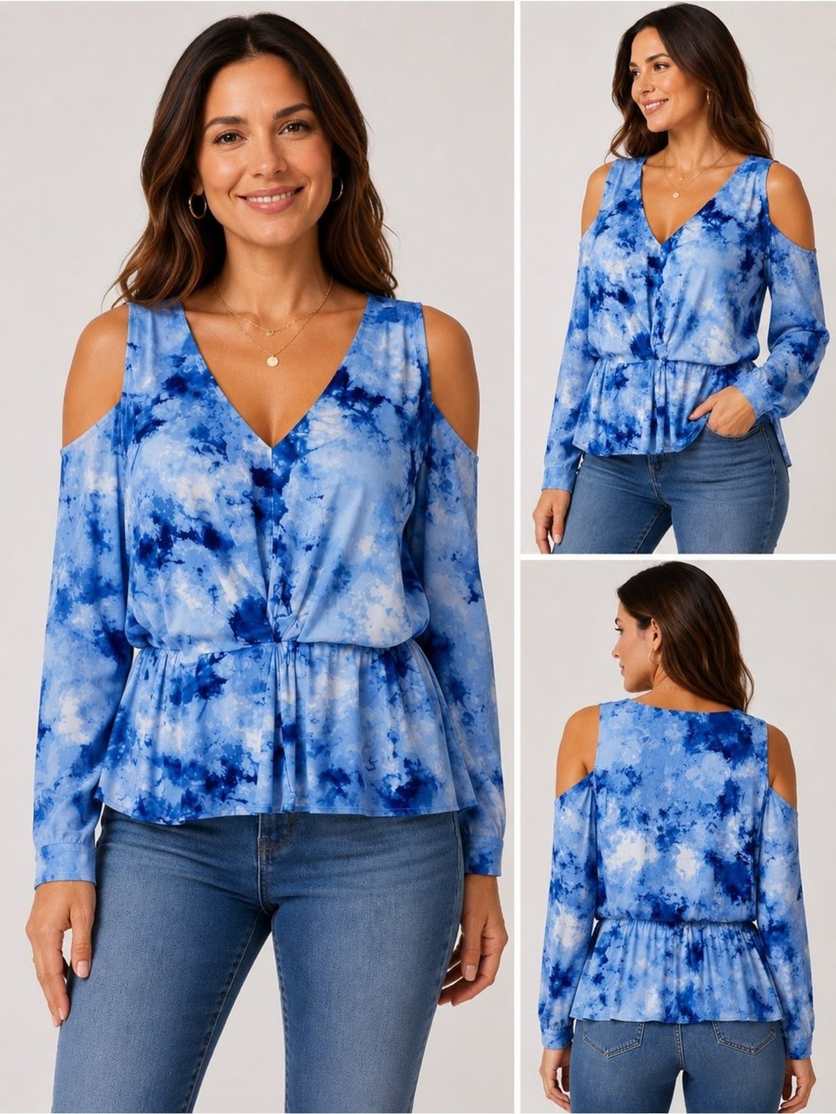 INC INTERNATIONAL CONCEPTS Blue Carrie Tie Dye Open Shoulder Women’s Top