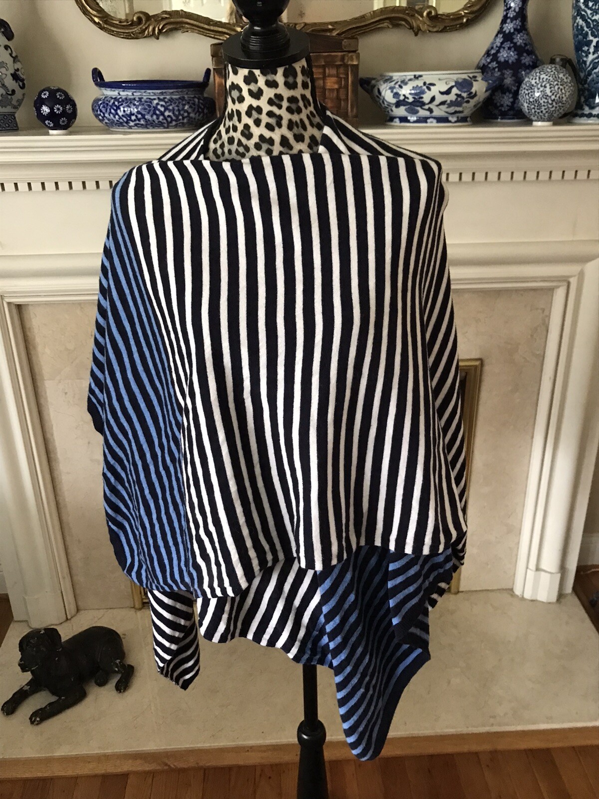 TALBOTS ONE SIZE Coastal Nautical Blue White Striped Knit Shawl/Wrap Preppy
