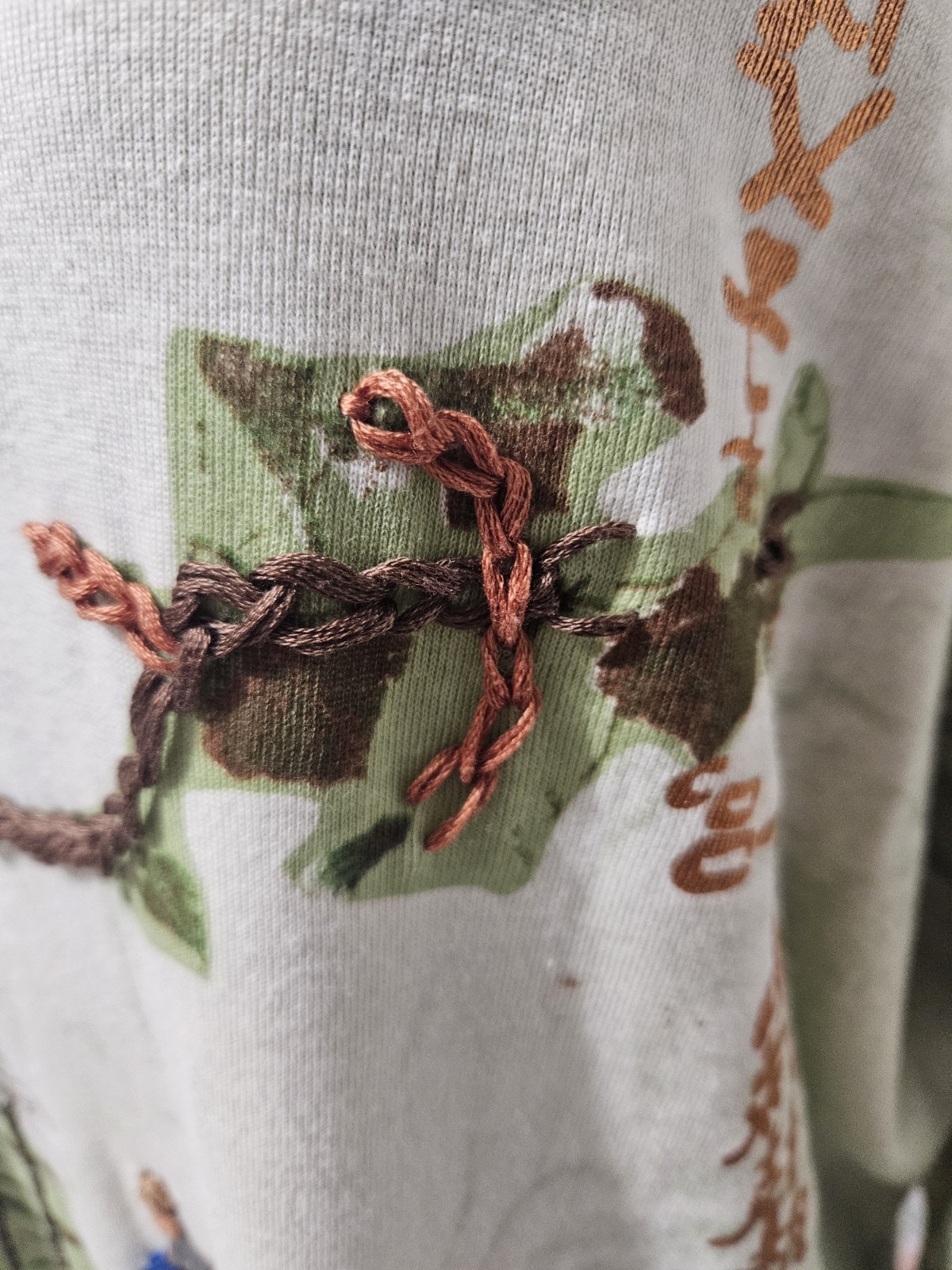 SPENSE, WOMEN’S NEW OLIVE GREEN COTTON LONG SLEEVED BEADED BIRD TOP, SIZE 3X