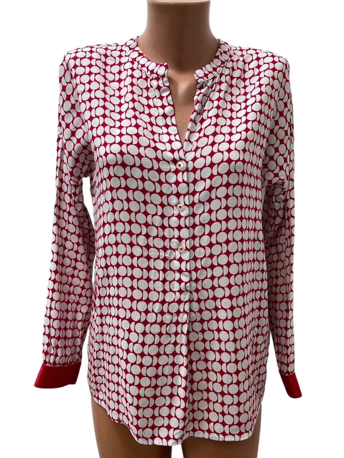 EMILY Van Den BERGH Size 38 Blouse Shirt Top White Red Long Sleeve