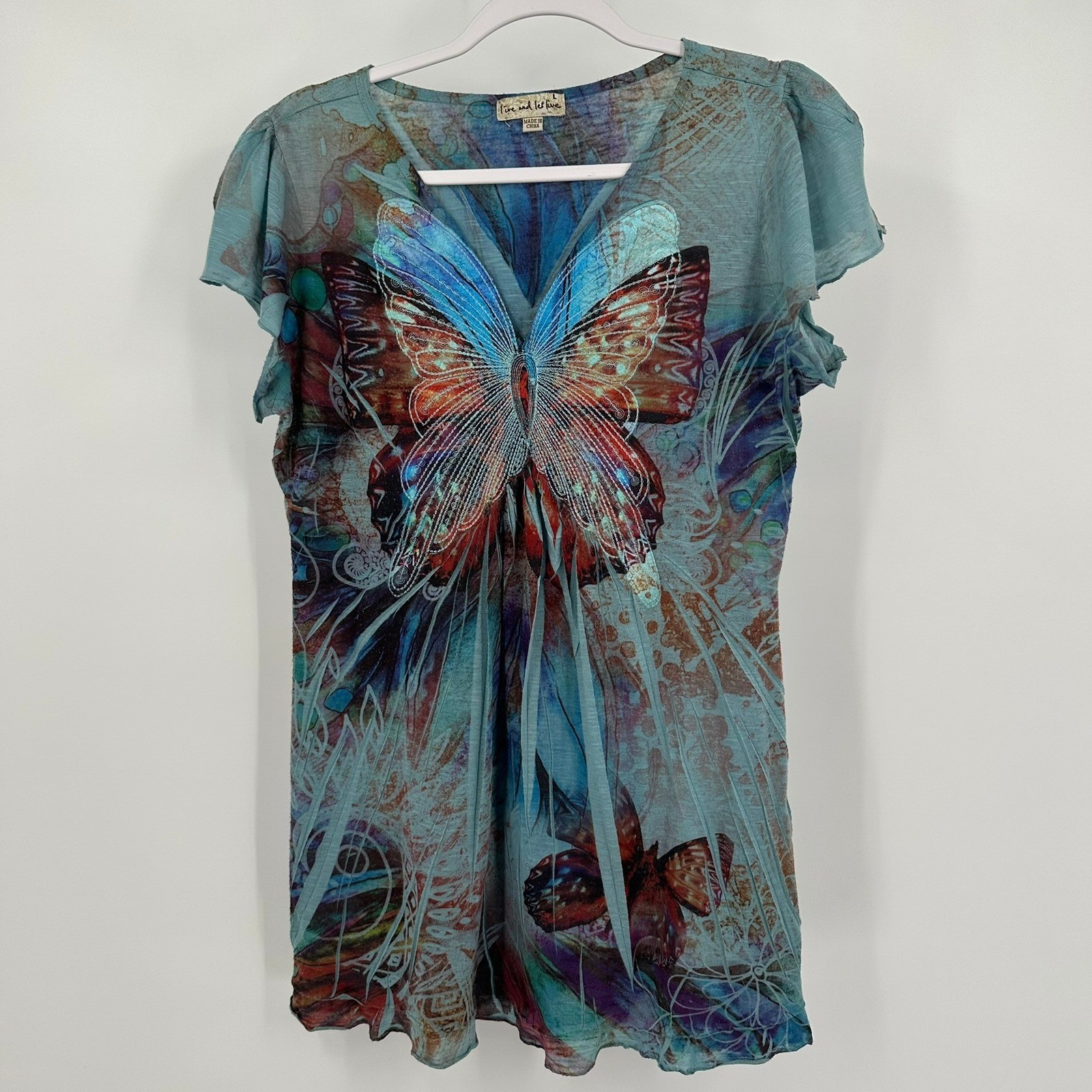 Womens Y2K Whimsigoth Fairy Butterfly Top Size L Ethereal Festival Artsy Indie