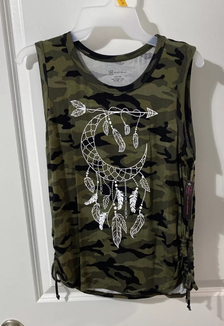No Boundaries Juniors Sleeveless Tank Top Shirt Camo Dreamcatcher L 11-13