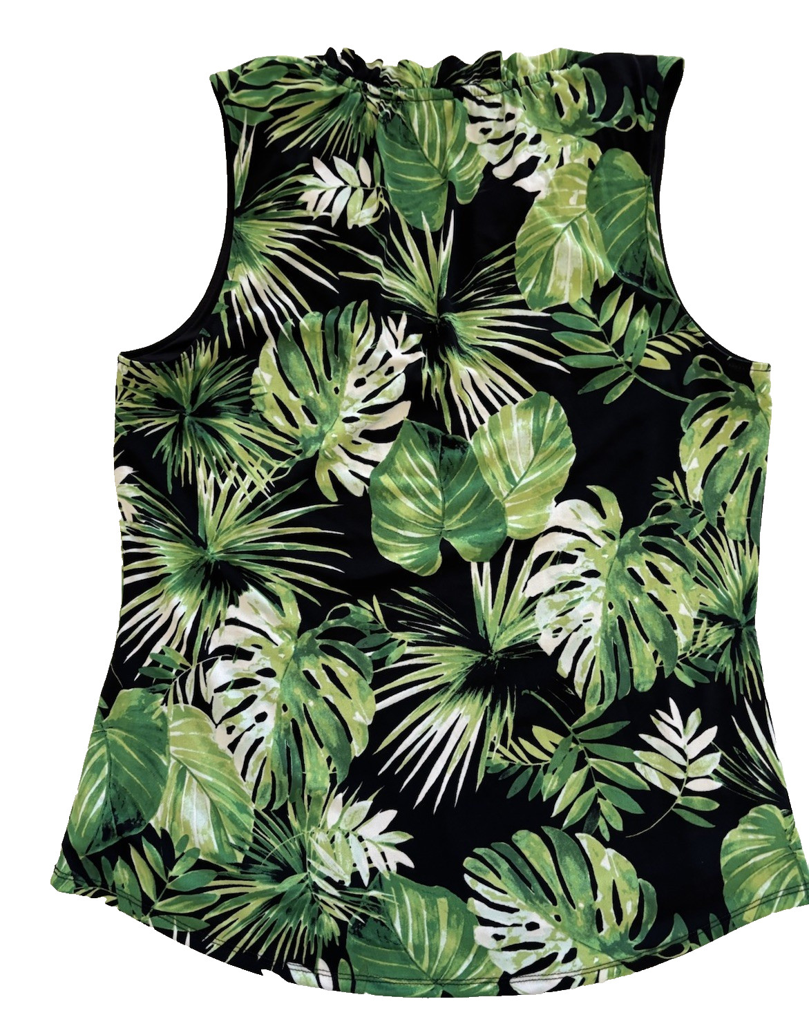 White House Black Market Womens Sleeveless Black and Green Leaf Print Top Medium