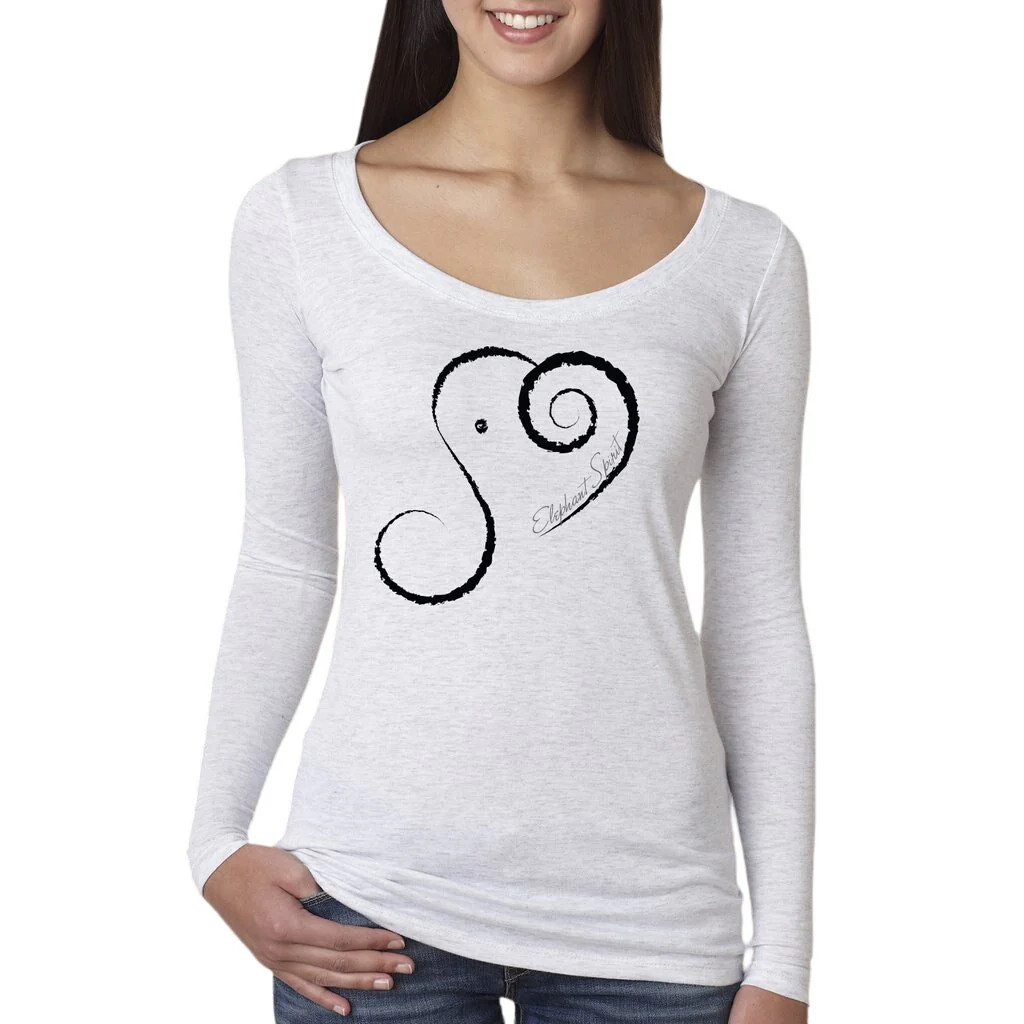 New Womens Small Hand Printed Elephant Long Sleeve PolyCotton Scoop Neck Tee