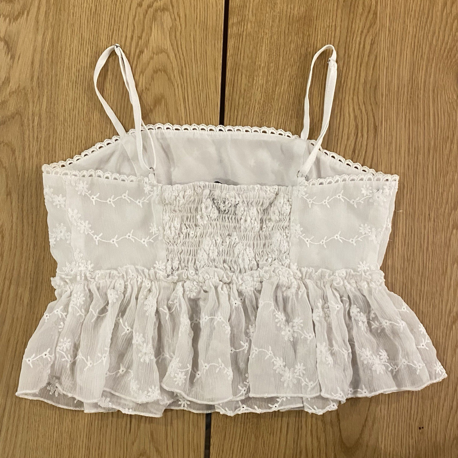 Forever 21 Women’s Babydoll Lace Cami White Crop Top Trim Strappy Sleeveless S