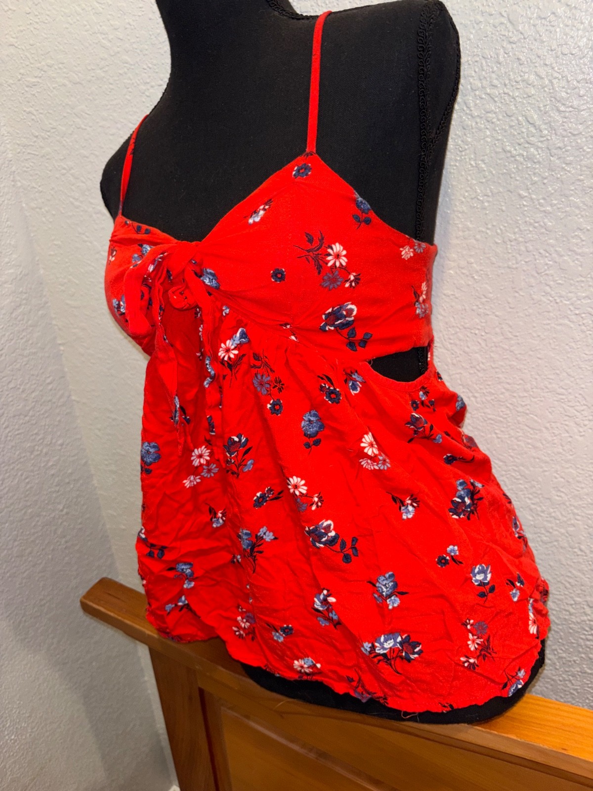 Y2K cute top blouse tank top red flowy Push Up Padded