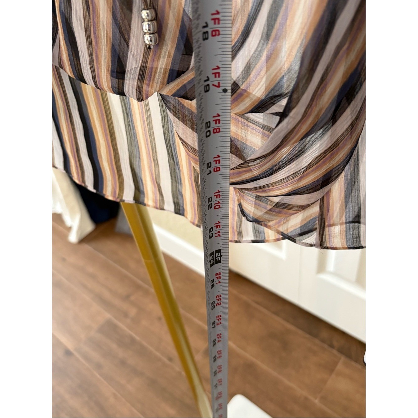 Derek Lam Top SheerLace-Up Long-Sleeve Blouse Neutral Multi-Stripe Size 6 Boho