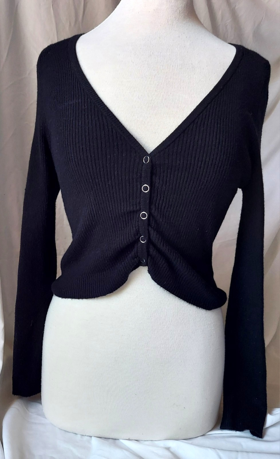 KENDALL & KYLIE Cropped Sweater Top Sz L Adult Teen Corset Waist Black Crop Top