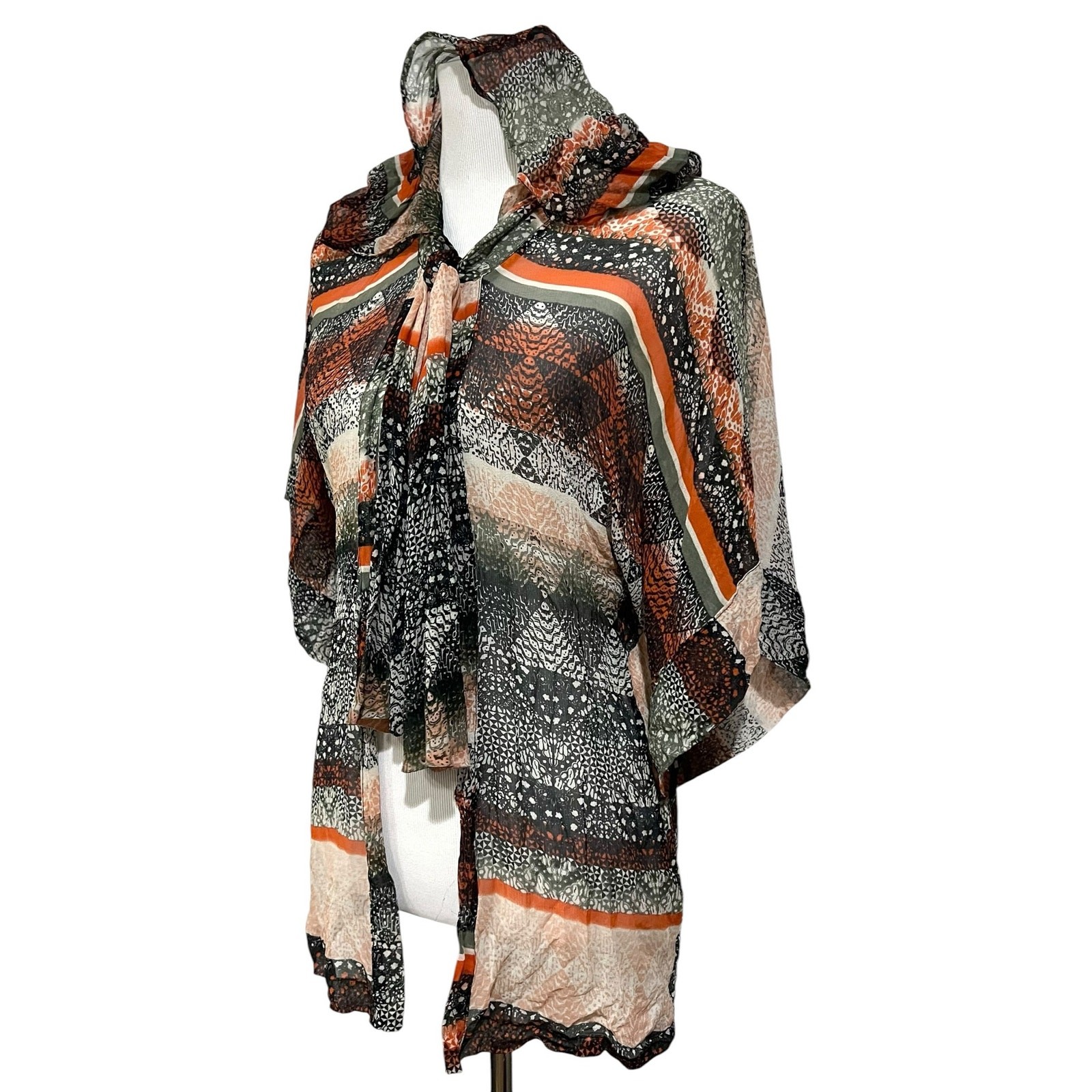 Anthropologie Daughters of Revolution 100% Silk Sheer Top Cardigan Hooded Sz L