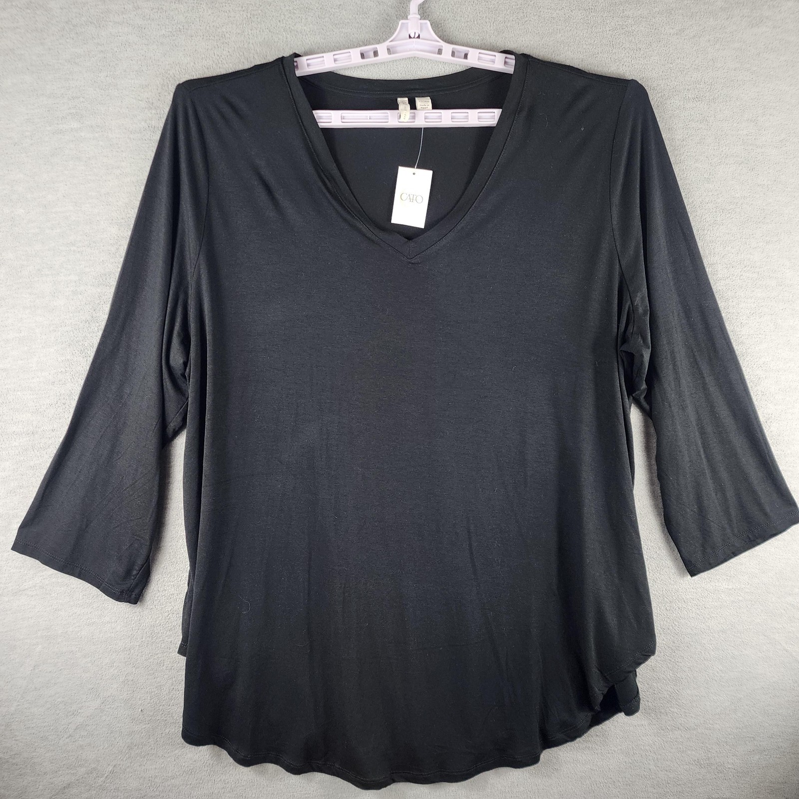Cato Blouse Women 22W 24W Black V Neck Relax Fit Stretch Plus Top Rayon Spandex