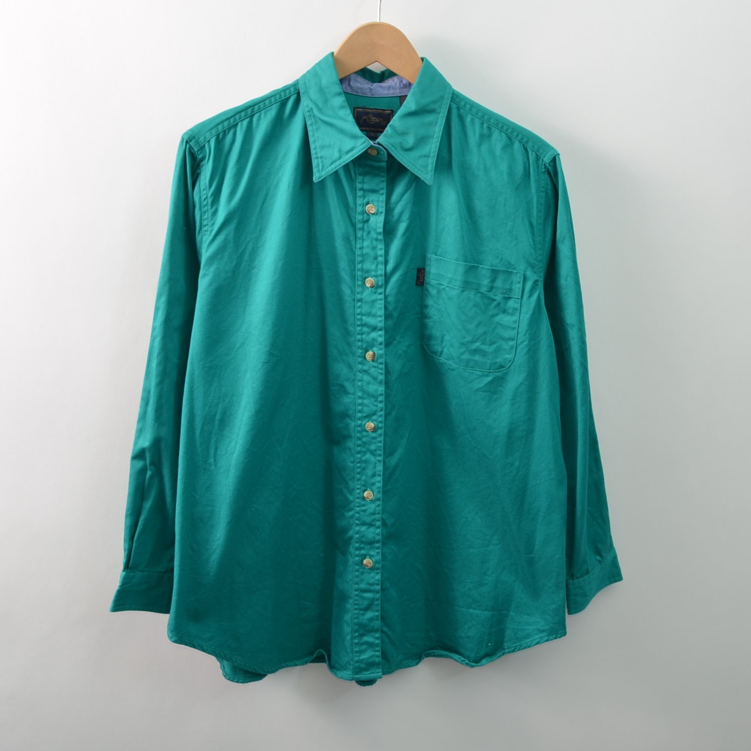 Roper Womens 1X Western Button-Up Shirt Teal Woven Cotton Chest Pocket Flaw