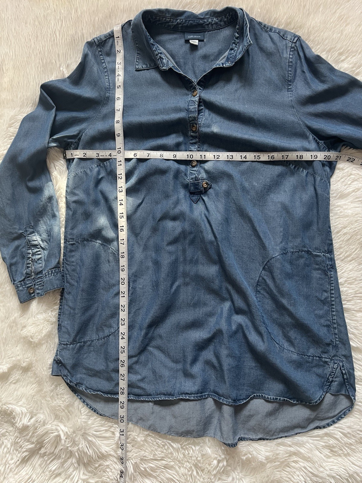 J. Jill Denim Tunic Top Medium M 100% Lyocell Blue Long Sleeve Pockets – EXCELLE