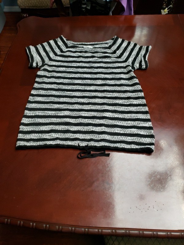 Lou & Grey Top Size S Cotton Blend Grey Melange And Black Striped Short Sleeve