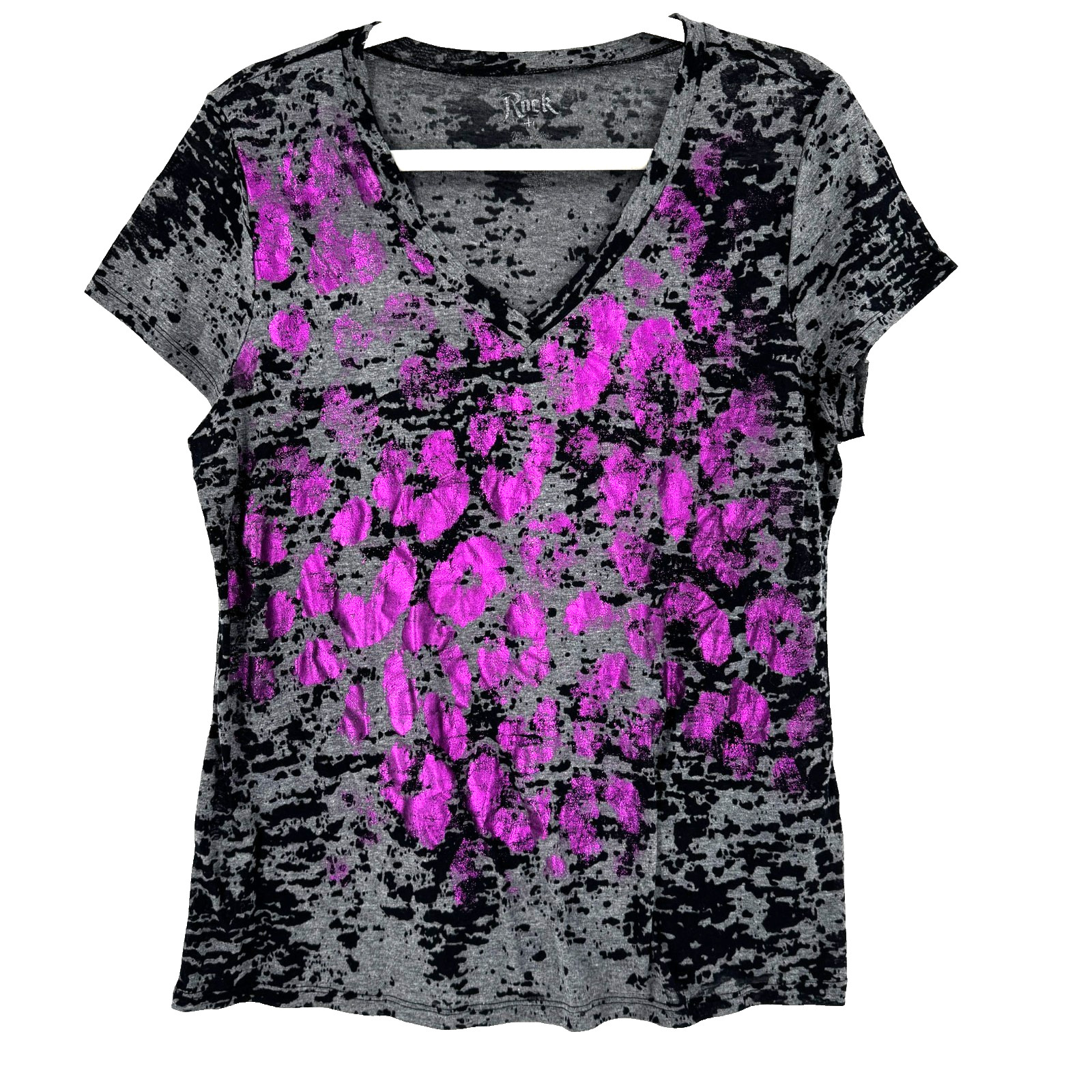 Rock 47 Metallic Purple T-Shirt Women’s XL Black V-Neck Yellowstone Rockabilly