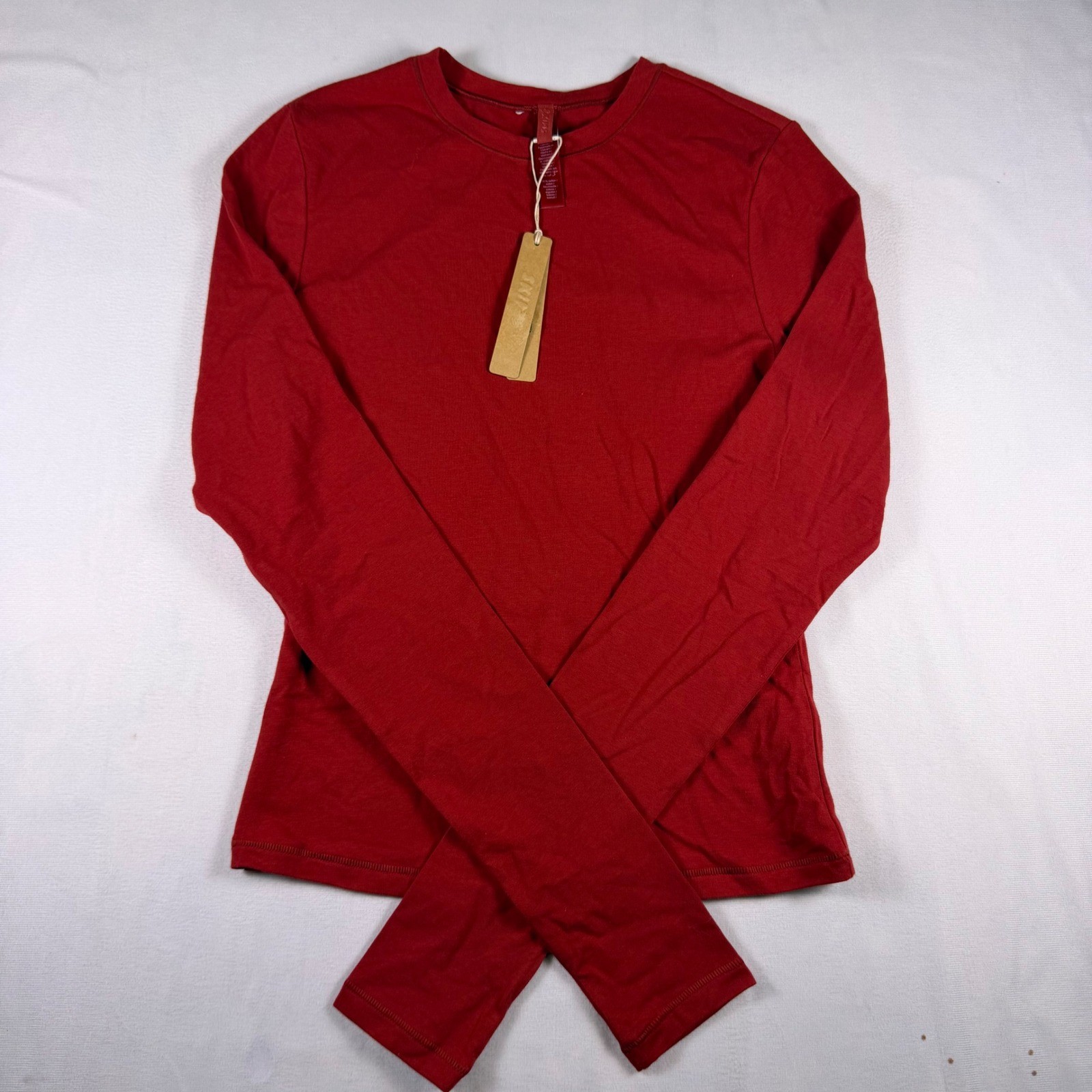 SKIMS Cotton Jersey Long Sleeve T-Shirt Brick Red AP-TSH-0647 Size Small NWT