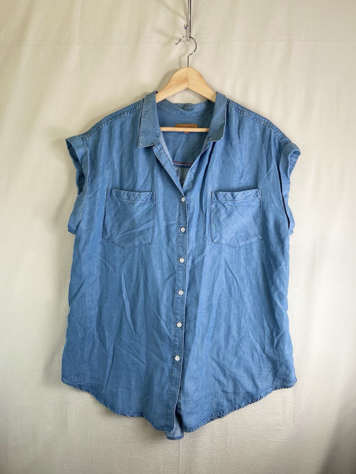 Jachs Girlfriend Chambray Button Up Shirt Womens XL Blue Sleeveless Lightweight