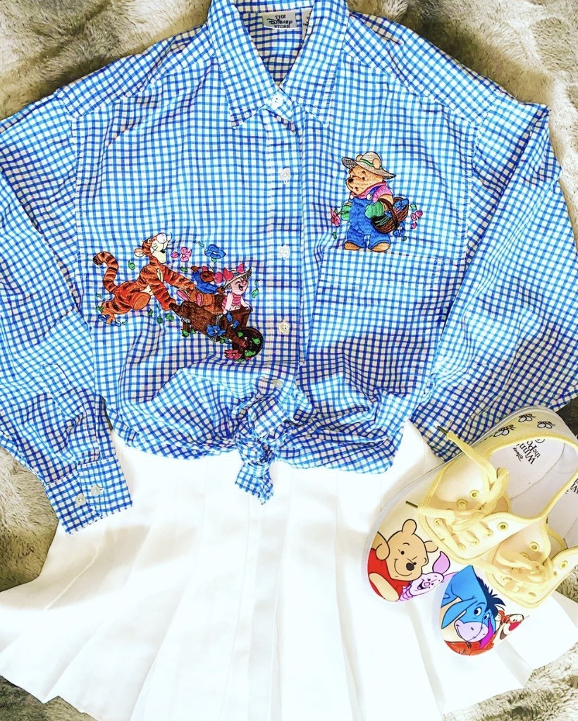 VTG The Disney Store Pooh & Friends Embroidered Plaid Button Front Shirt XL