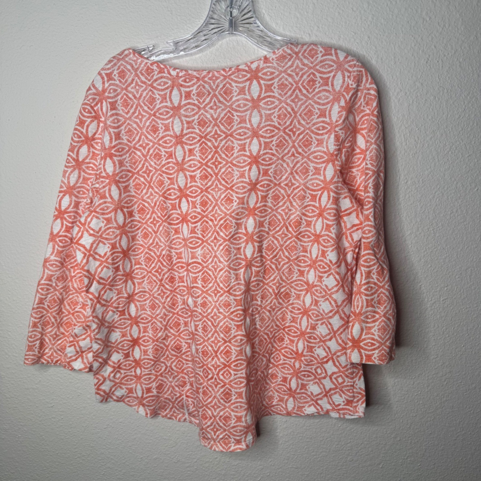Chicos The Ultimate Tee Womens Orange Geometric Print V Long Sleeve Top 2(L)