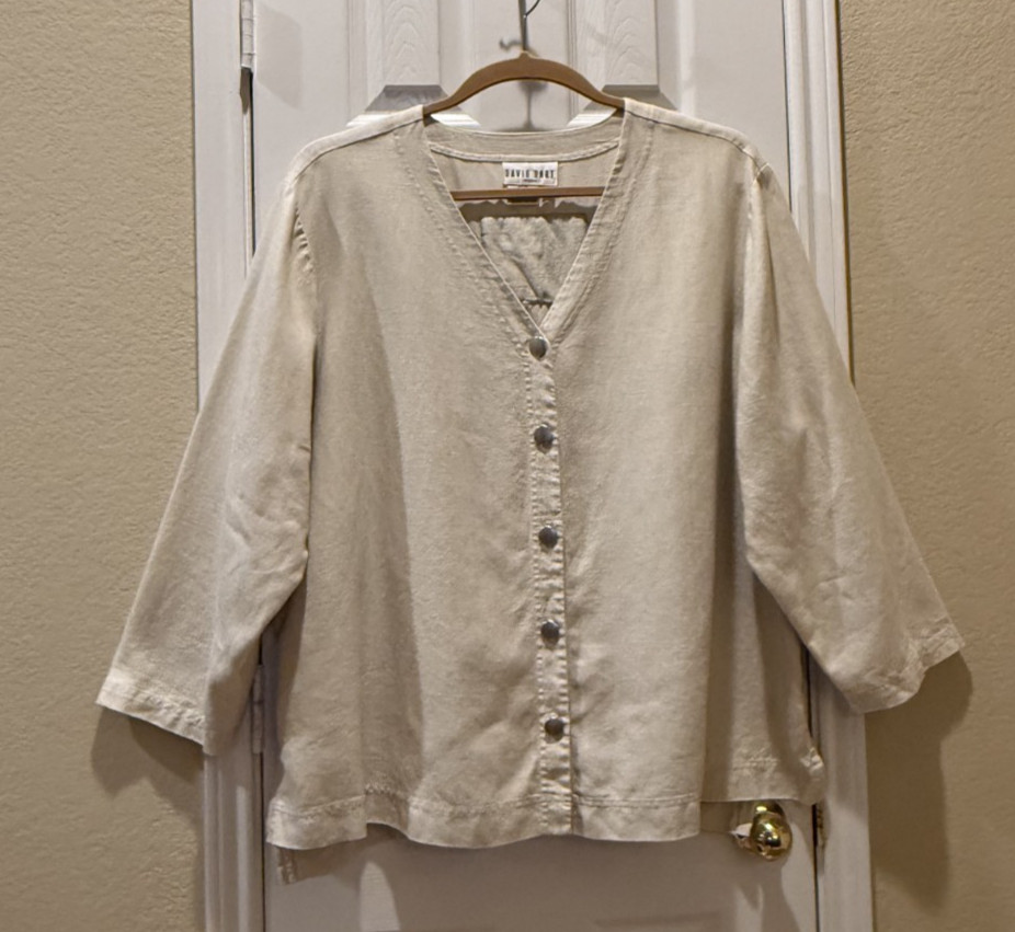 DAVID DART Quality Linen Button Down Top w/back Applique ~ SZ 3X