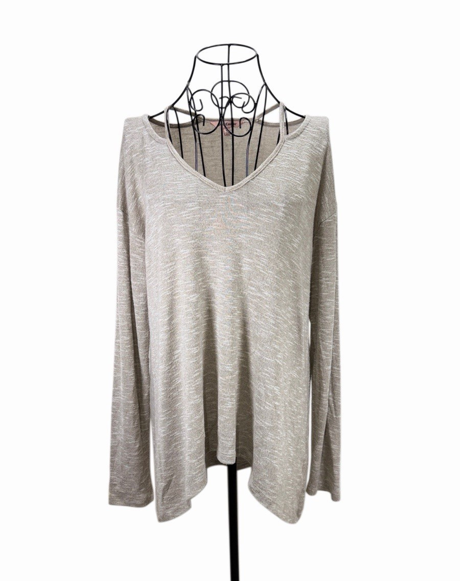 Juicy Couture Medium Beige Cold Shoulder Hi-Low Tunic Top Long Sleeve V Neck M