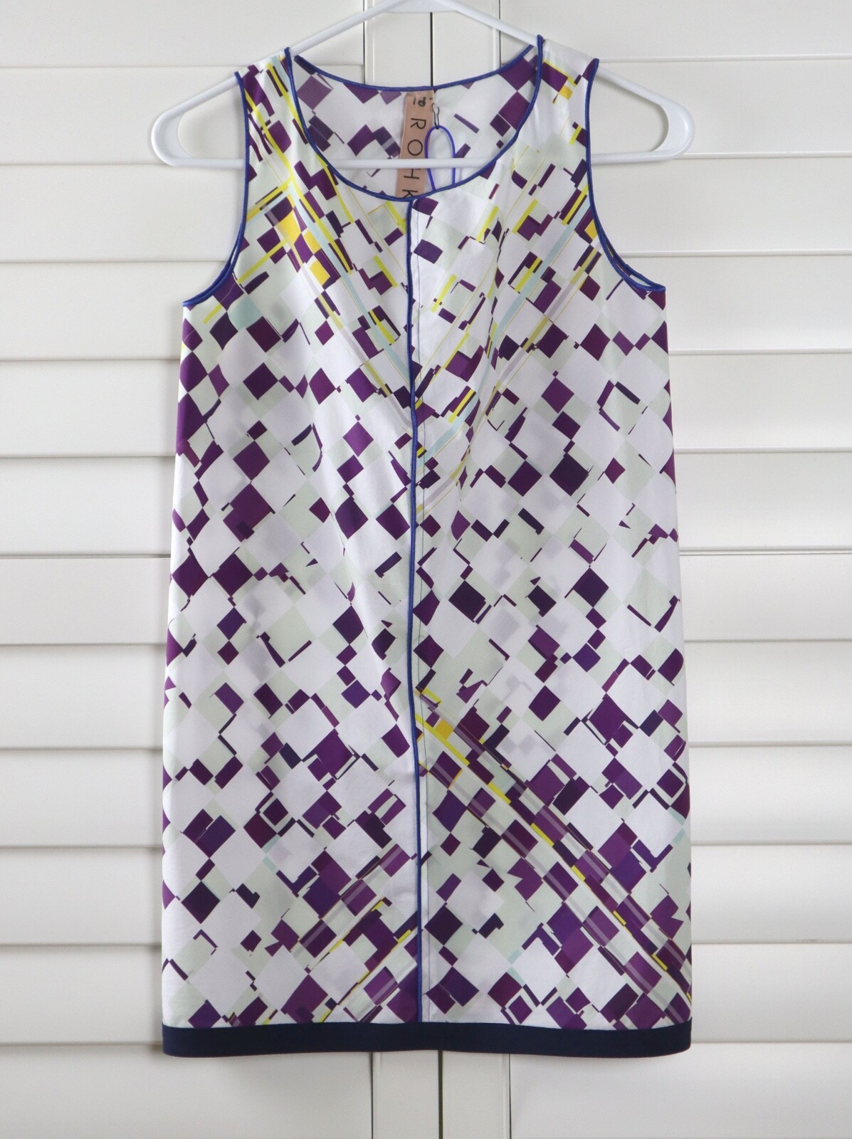 ROHKA NWT $372 Geo Printed Embroidered Seams Tunic Tank Top Size Small