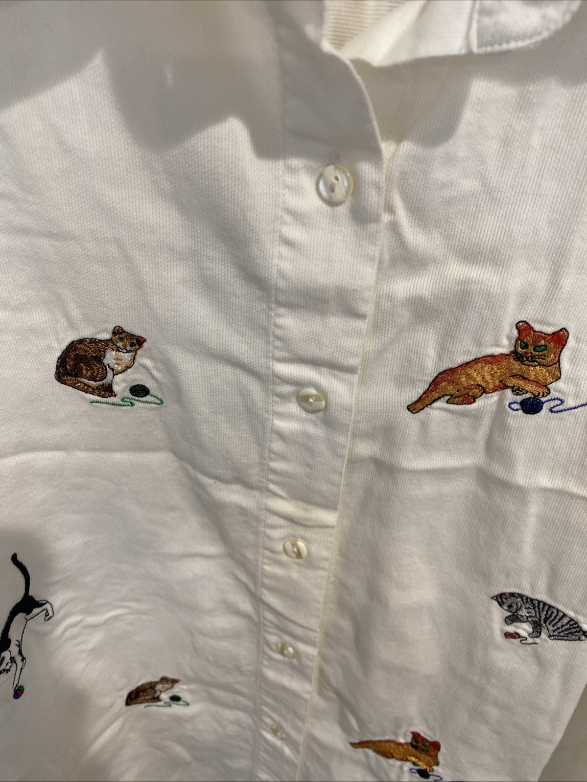 Vintage Casey Coleman White Cats Embroidered Blouse Plus Women’s Size 2X