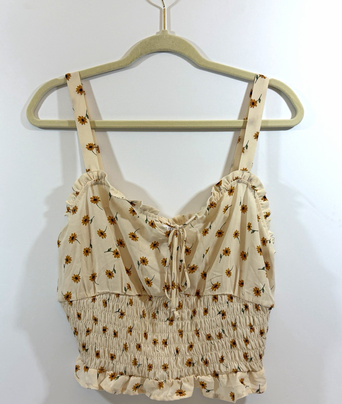 Sienna Sky Beige Floral Smocked Ruffle Hem Cropped Tank Top XL