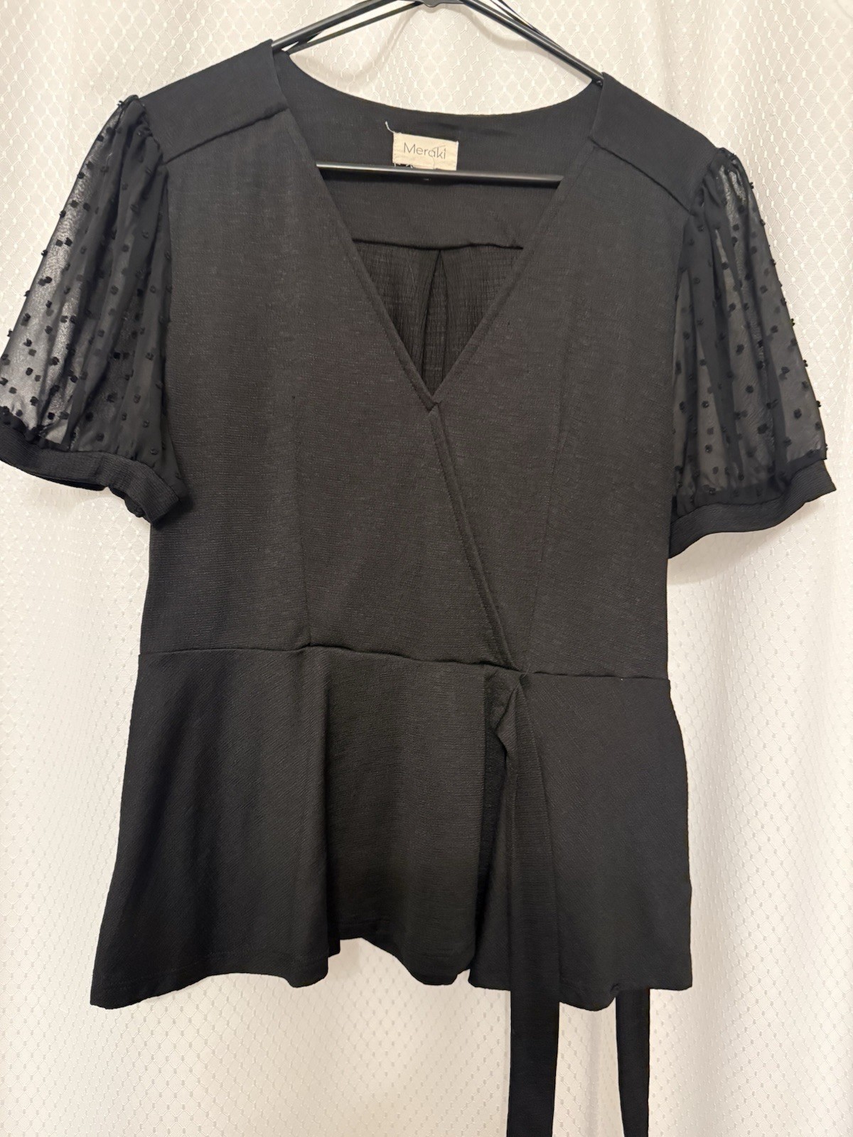 Meraki Women’s Blouse Short Sleeve Size XL Black V-Neck Polyester Blend Top