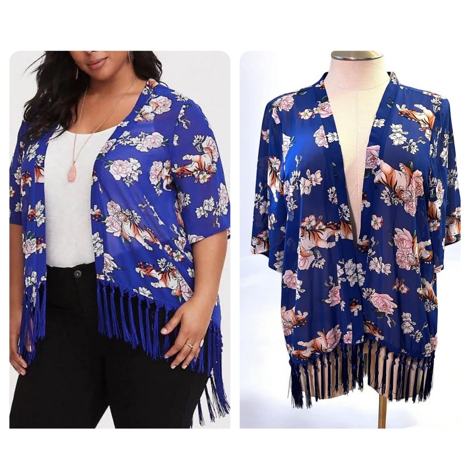 Torrid Disney Aladdin Rajah Tiger Sheer Chiffon Fringe Kimono Open Front Top 2X
