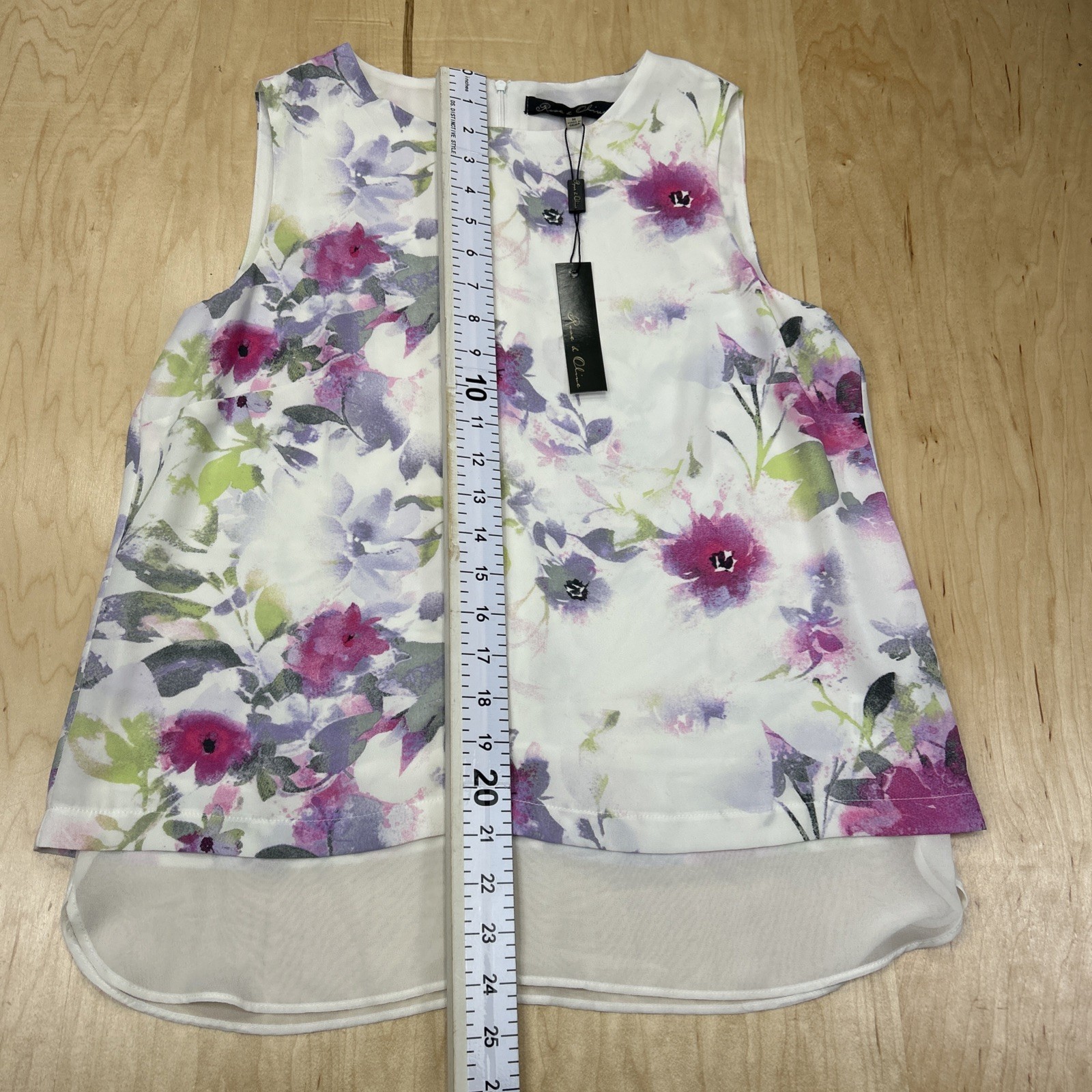 Rose & Olive Floral Blouse Womens Medium Sleeveless Sheer Layered Tank NWT