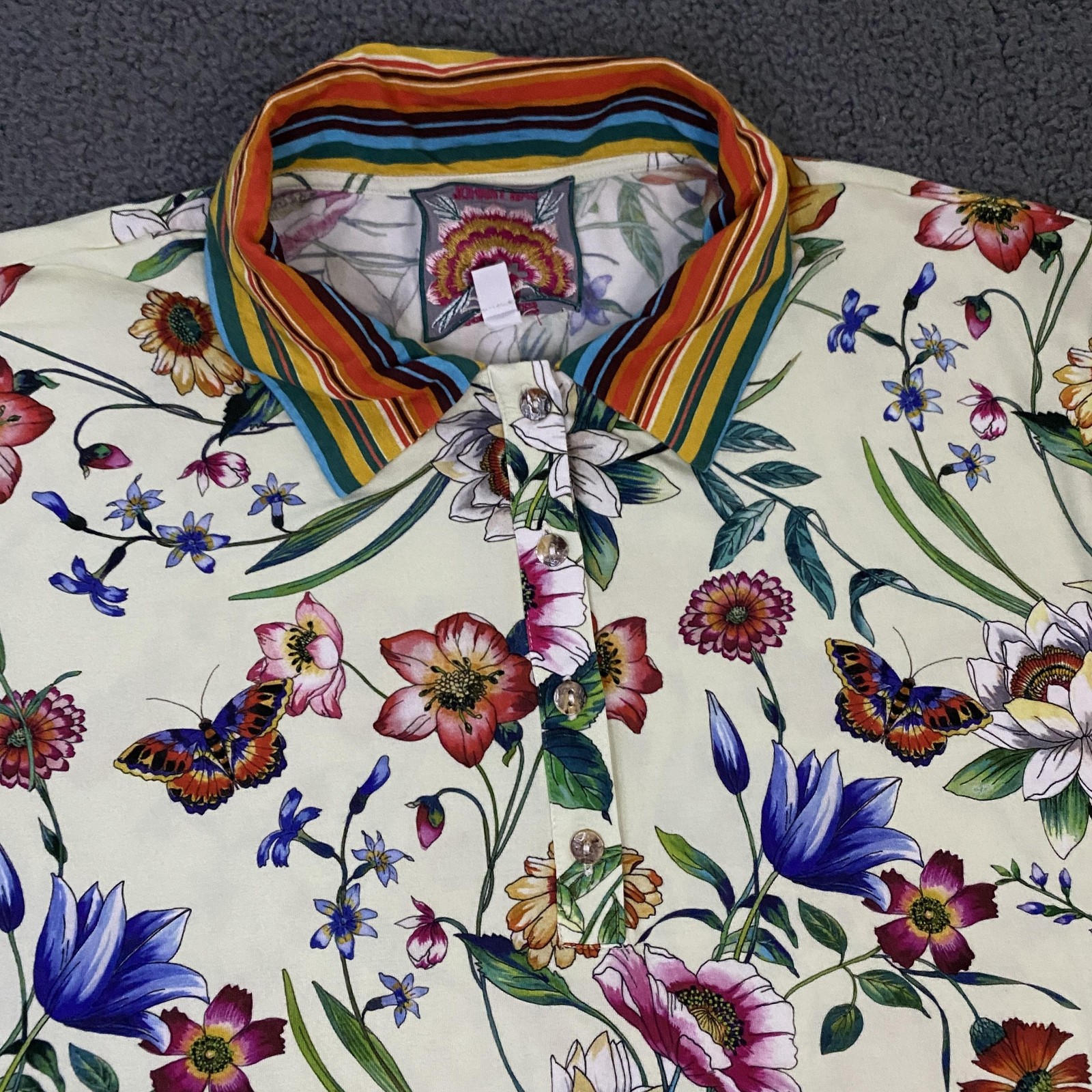 Johnny Was Polo Shirt Womens Small Bamboo Floral Boho Stripe Collar Top