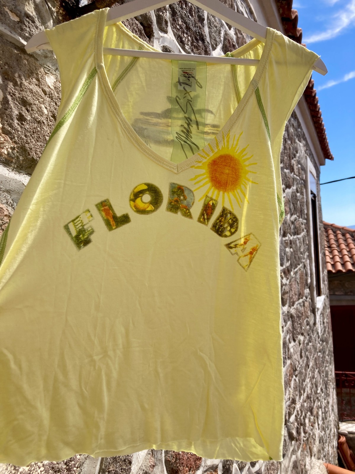 ICONIC ☀️ 2002 MISS SIXTY Florida Graphic Tank Top Y2K Yellow – M – FREE SHIP