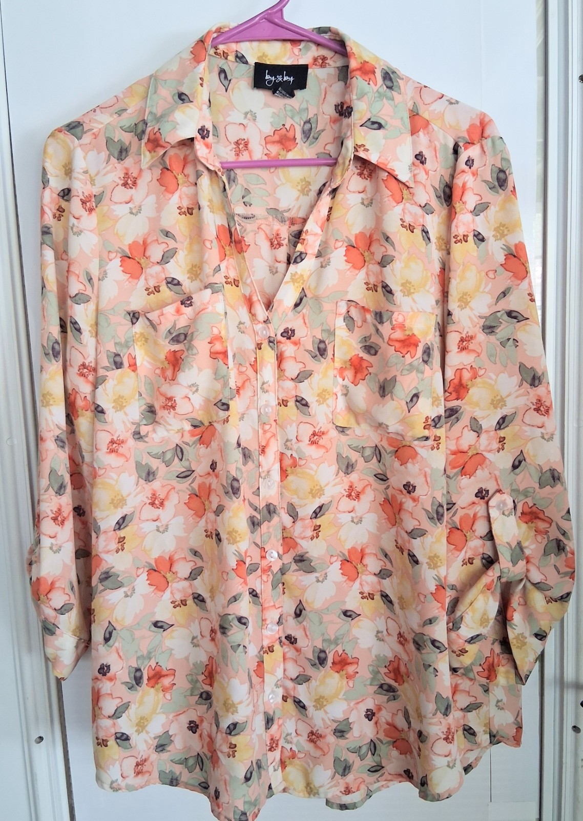 By & By Women’s Peach Floral 3/4 Sleeve Blouse Size XL