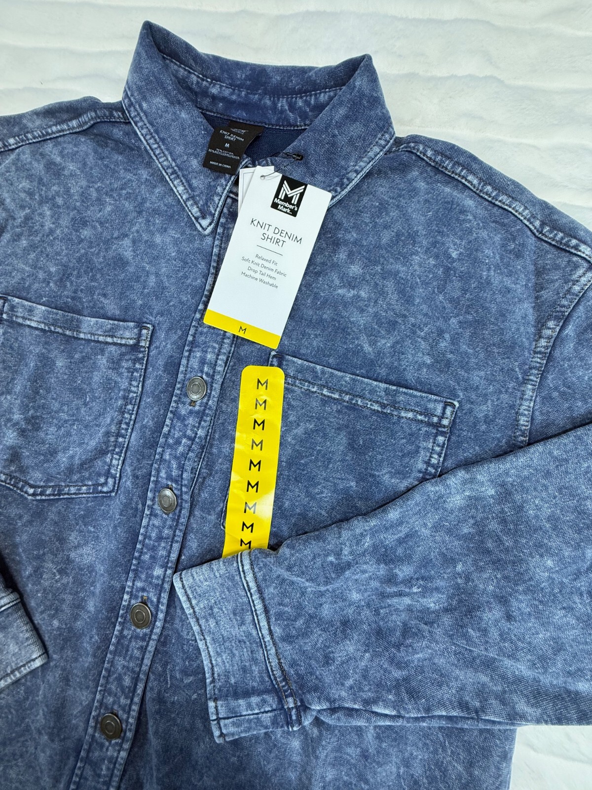 Members Mark Shirt Women Medium Blue Acid Wash Denim Relaxed Soft Knit Button