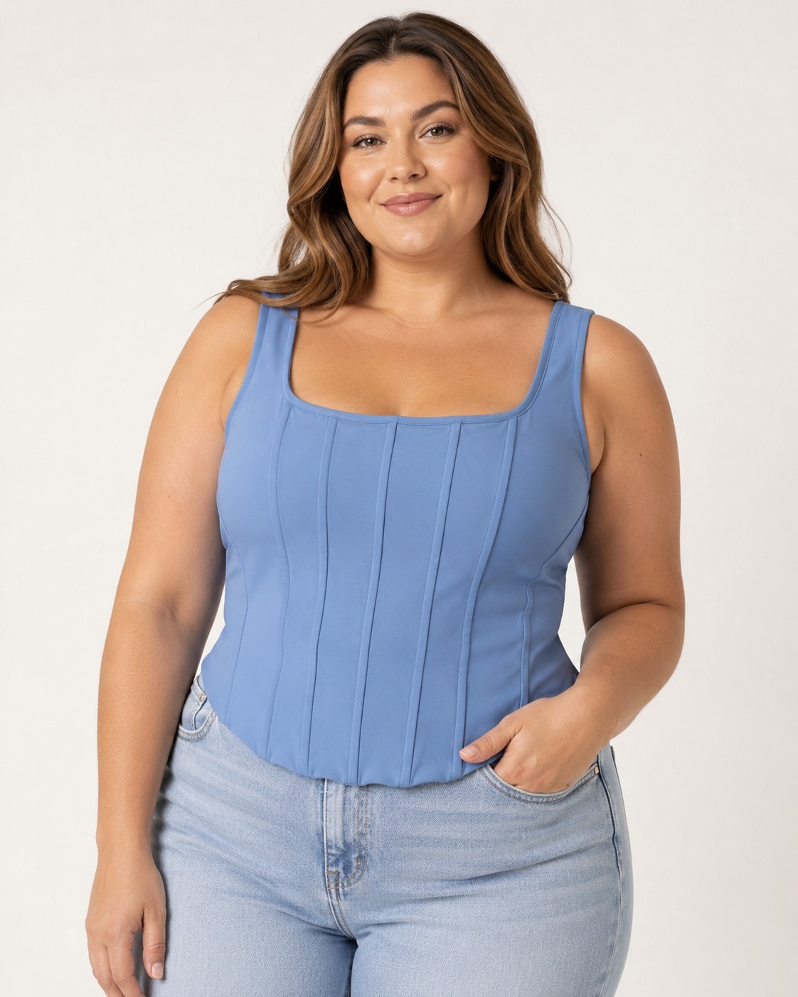NWT Express Women’s Solid Blue Square Neck Wide Strap Sleeveless Tank Top, XL