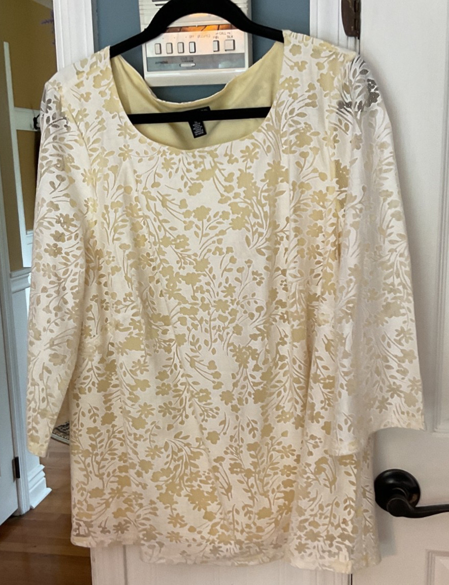 Nina Leonard Novelty Burnout Three-Quarter Sleeve Round Neck Top Size XL