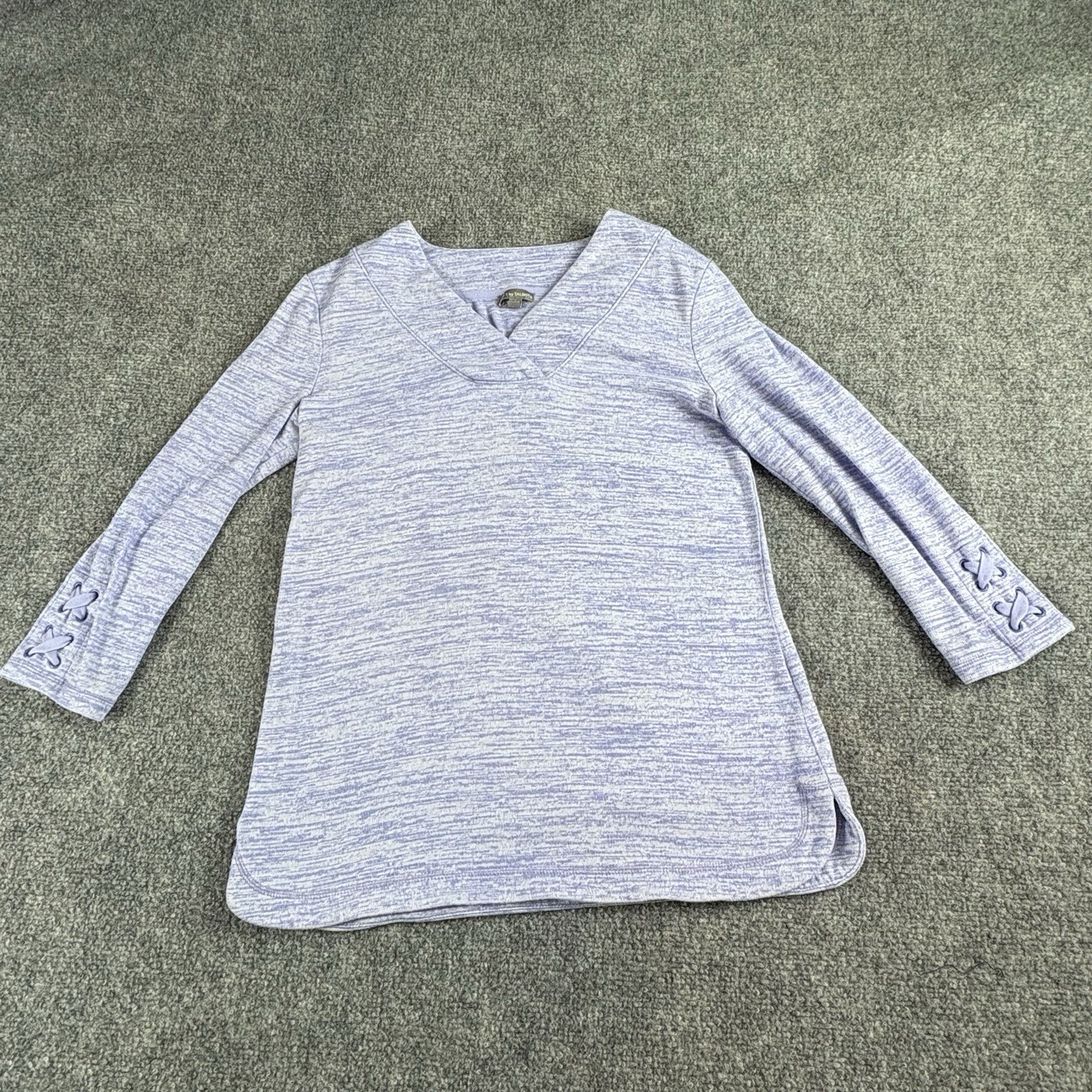 Talbots Top Women SP Blue Heather Lace Up Cuffs Classic Minimalist Preppy Beach
