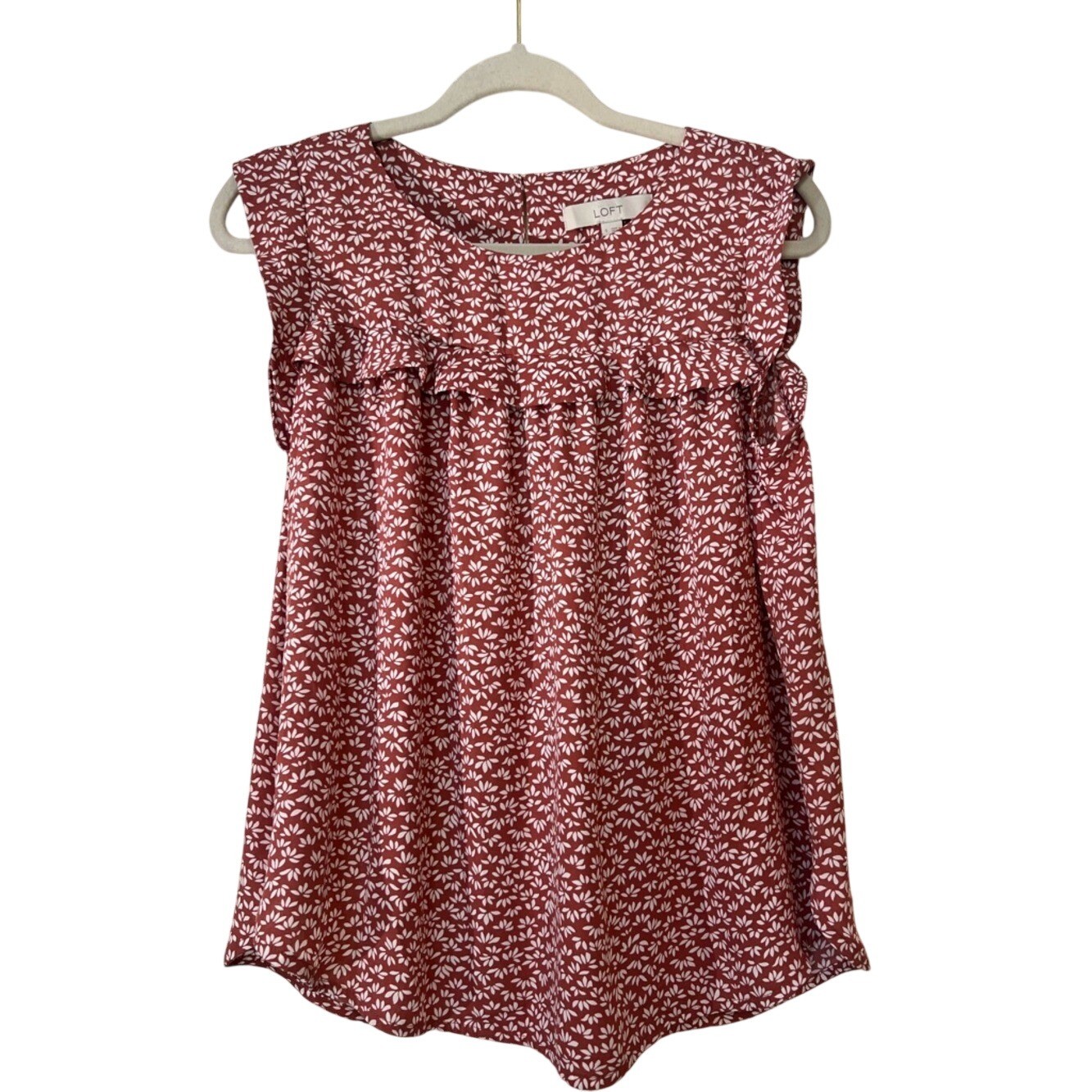 LOFT Red Floral Cap-Sleeve Ruffle Yoke Camisole
